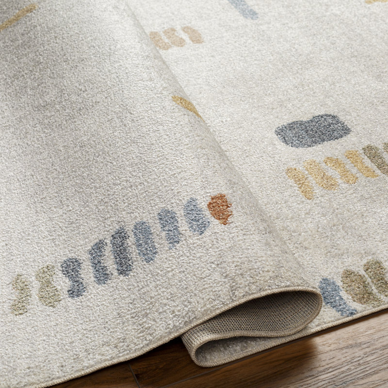 Watkins Machine Washable Geometric Taupe/Yellow Area Rug, Rectangle 6'7" x 9'