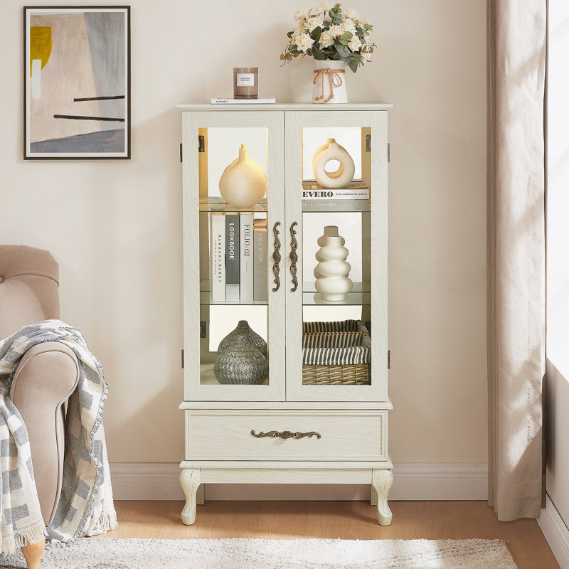 Armoire vitrée avec porte vitrée Curio, Blanc antique