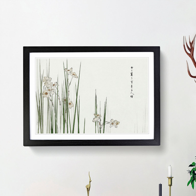 Daffodils by Watanabe Seitei - Framed Print, 62cm H x 87cm W x 2cm D, Black Framed