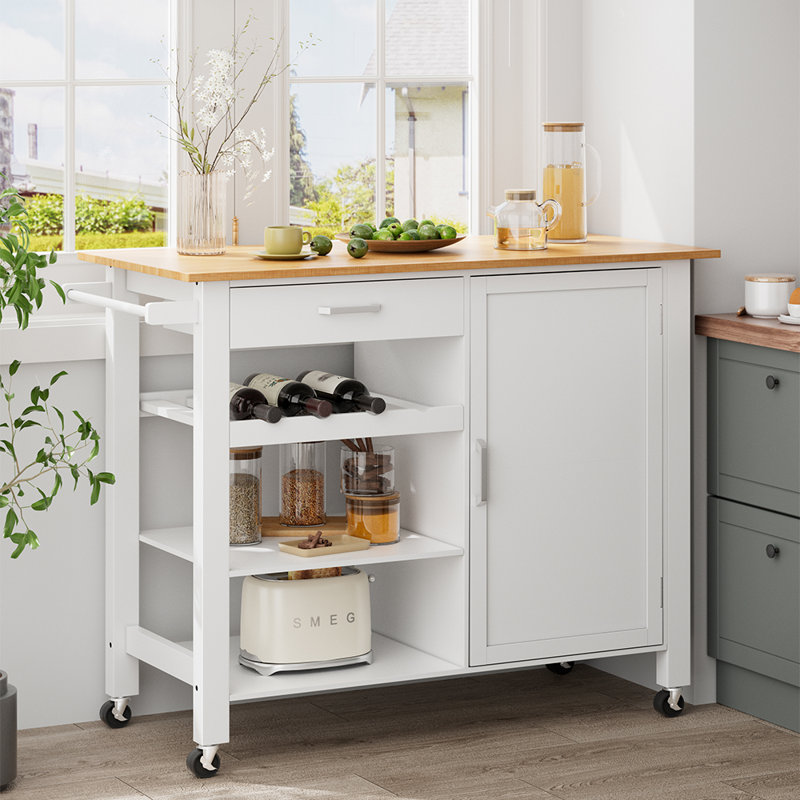 Heiss 111cm W Kitchen Island and with Locking Wheels