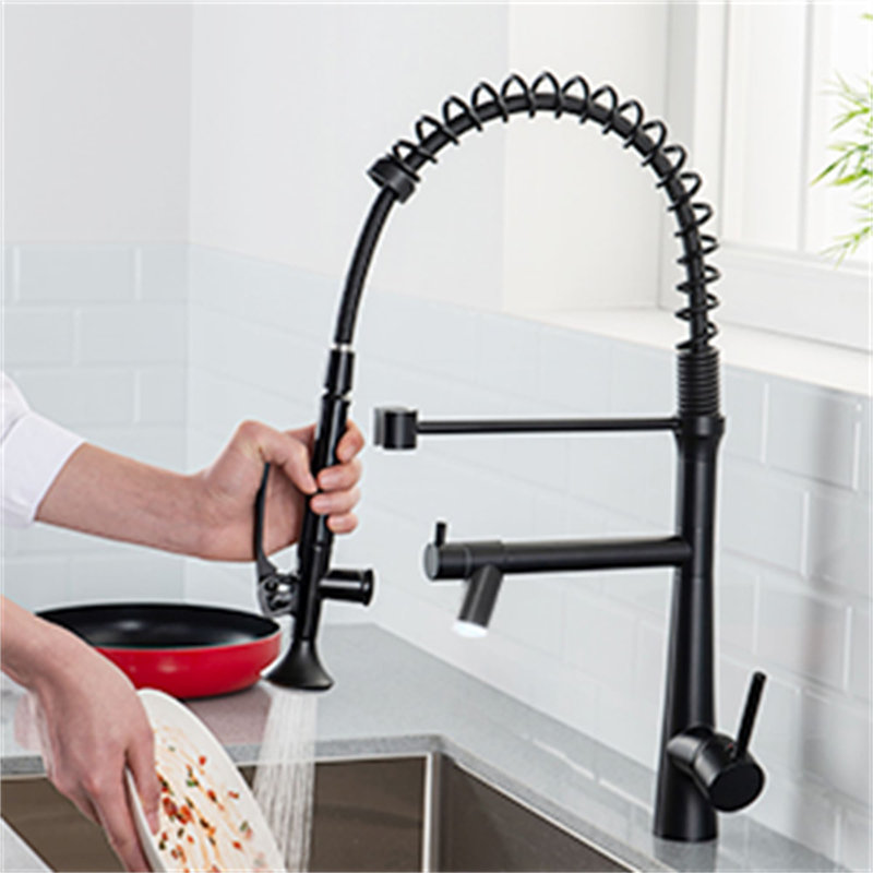 Robinet de cuisine rétractable à poignée simple avec accessoires