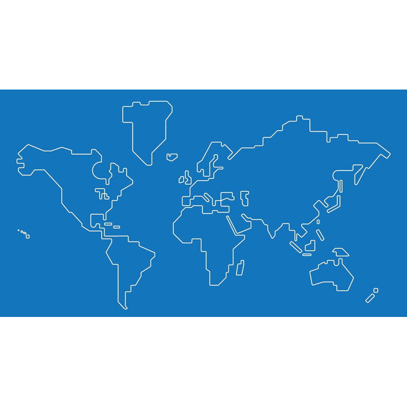 Adhésif mural moderne carte du monde, Bleu, L 108 po x l 140 po
