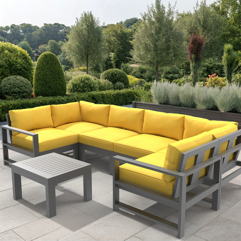 Outdoor Sunbrella Foam Seat and Polyfill Back Cushion Set, 5" Thick Foam, UV Proof Patio Furniture, Canvas Sunflower