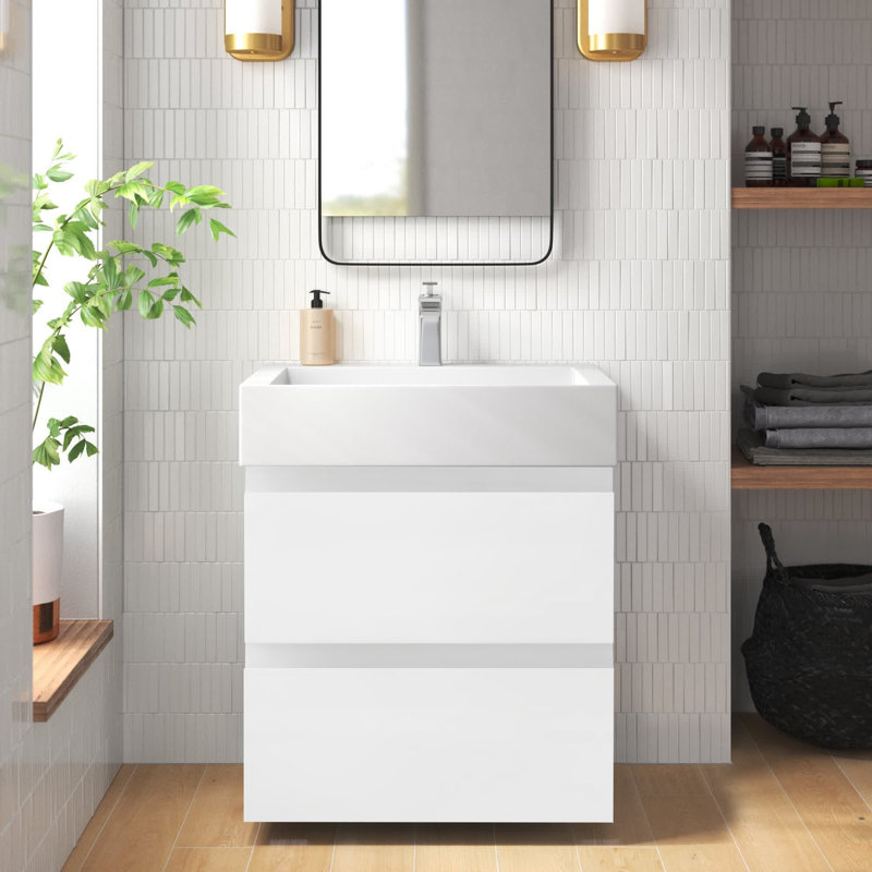Babajide Bathroom Vanity with Acrylic Top, High Gloss White