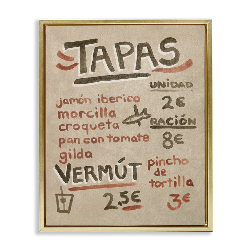  Art mural espagnol sur toile flottante, "Espagnole Tapas" par June Erica Vess, H 21 po x l 17 po