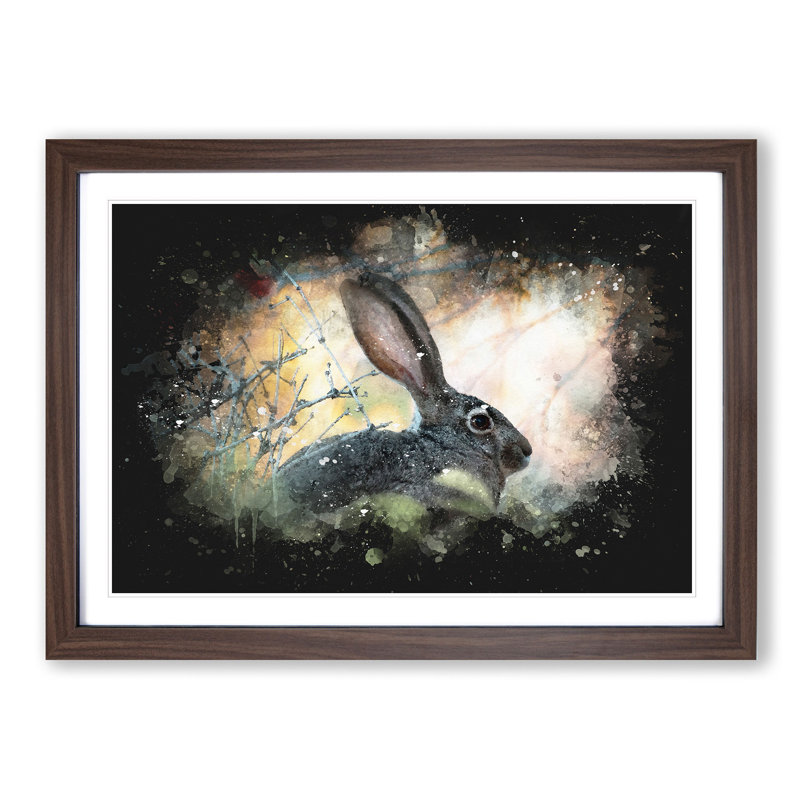 Hare in the Bushes - Picture Frame Graphic Art Print, 24cm H x 33cm W x 2cm D, Walnut Framed