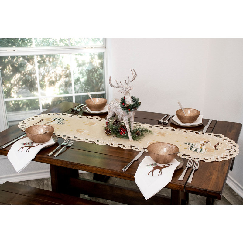 Ikeda Beige Winter Snow Scene Table Runner, 51" x 15"