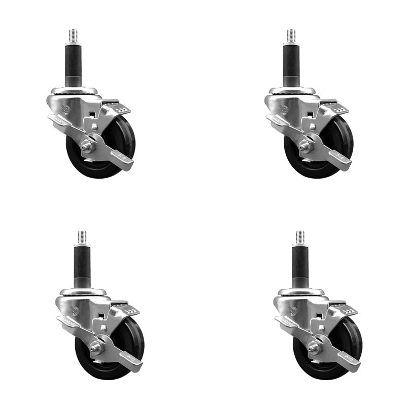 Ensemble de roulettes extensibles pivotantes 3 pouces SS Phenolique 1 pouce avec frein SCC