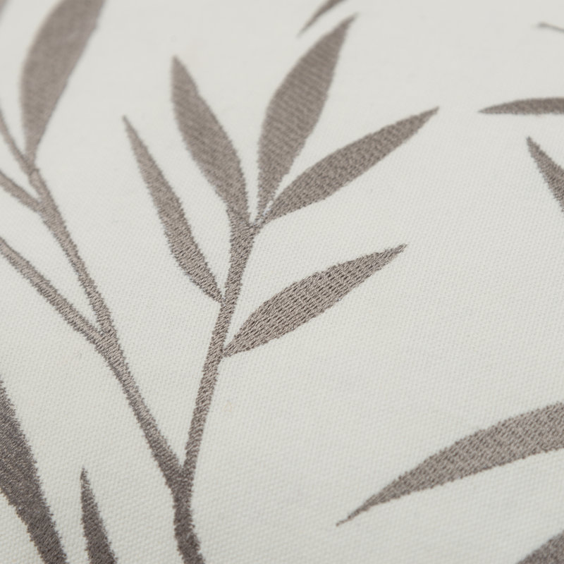 Ivory and Gray Botanical Embroidered Cotton Throw Pillow
