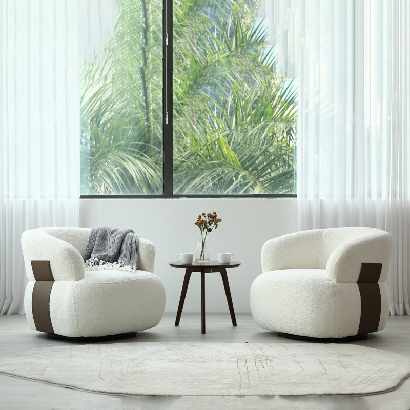 Eiryn Upholstered Swivel Accent Chair, Off White Chenille