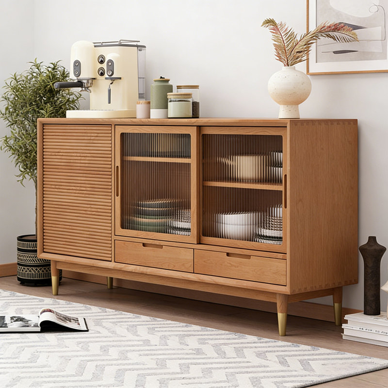 Armoire d'appoint multifonctionnelle en verre, H 34,25 po x l 62,99 po x P 15,75 po