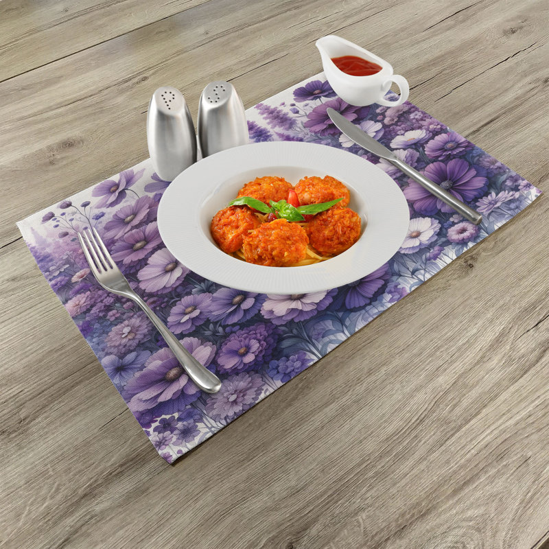 Ensemble de 4 napperons Ambesonne mauve à motif floral lilas standard lavande Cottagecore
