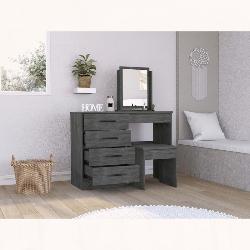 Coiffeuse à maquillage avec quatre tiroirs et tabouret