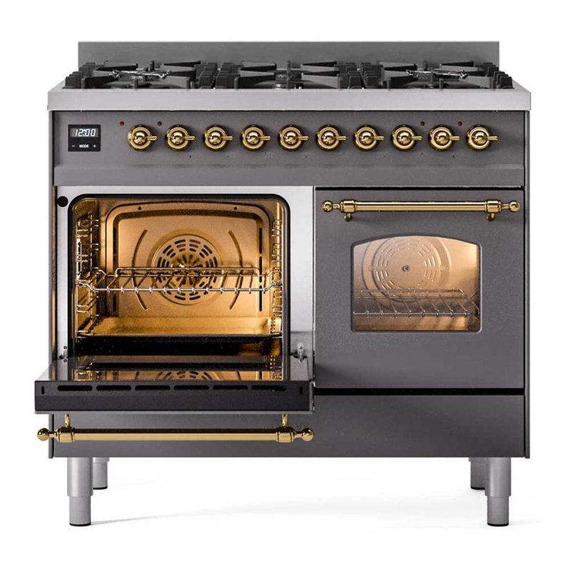ILVE UPD406NMP Nostalgie II 40 inch Dual Fuel Range with 6 Total Black Brass Burners (Limited Edition), Liquid Propane