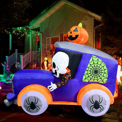 Décoration d'Halloween gonflable pour camion monstre 8 pi avec citrouille, squelette, citrouille et araignée, décoration d'Halloween pour Halloween
