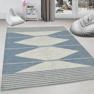Tapis en coton/laine bleu crocheté à la main Varennes