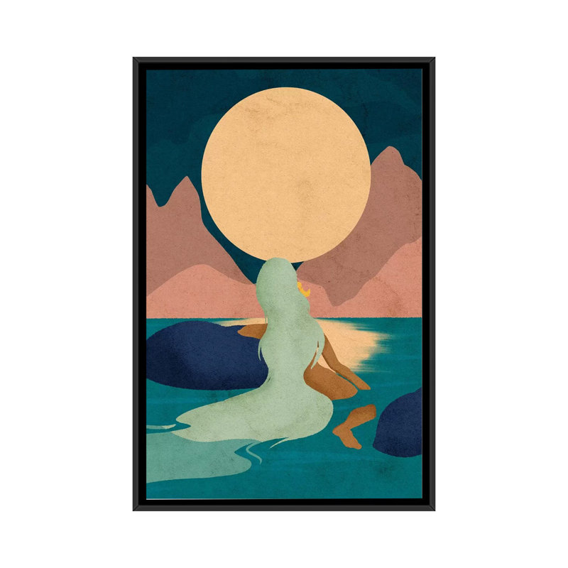 Aquarius Moon par Reyna Noriega - reproduction imprimée, H 26 po x l 18 po x 1,5 po, Pas de tapis, Toile avec cadre noir