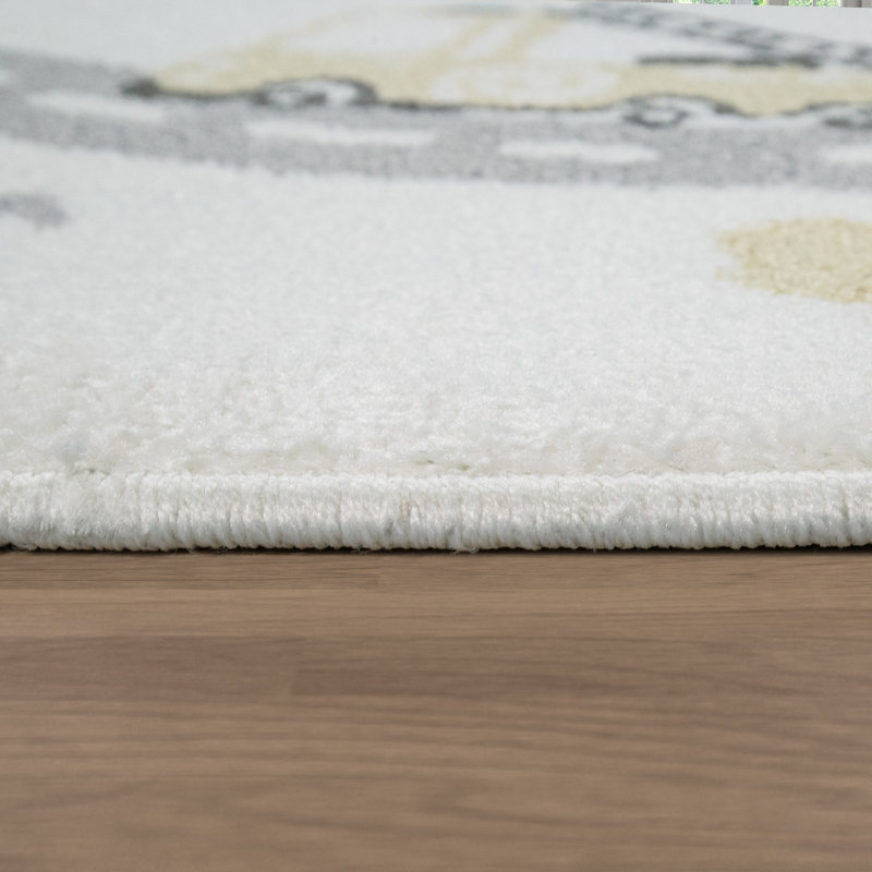 Pastel Multicolor Polypropylene Nursery Rug with Streets and Cars Motif