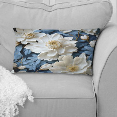 Motif floral bleu et blanc à motif floral VII - coussin à imprimé floral