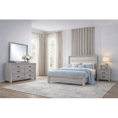 Modern Upholstered Panel Bedroom Set in Gray