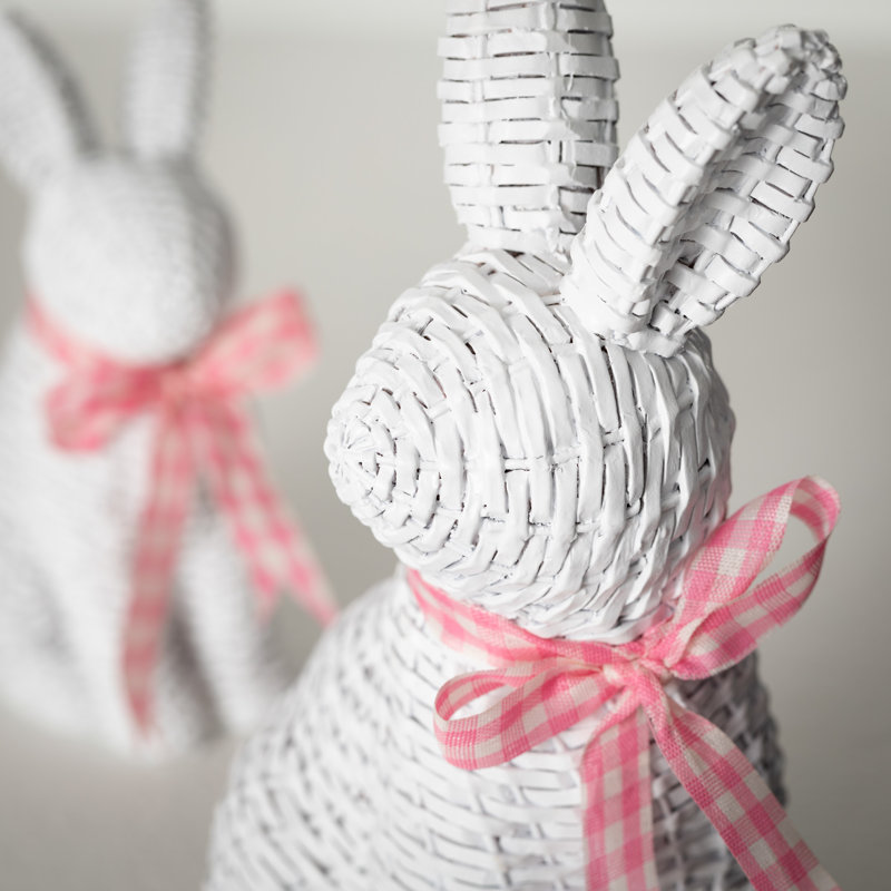 Sullivans 4" & 5" White Woven Patterned Resin Bunnies Set of 2