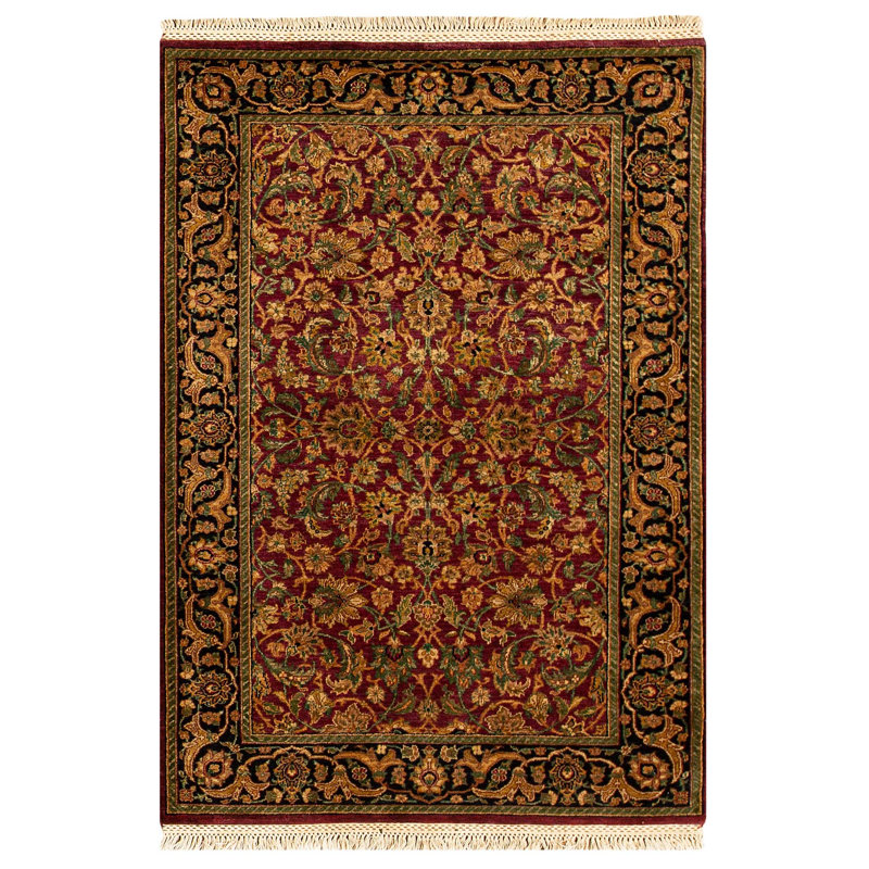 Hand-Knotted High-Quality Red and Black Area Rug, Rectangle 4'1" x 6'1"