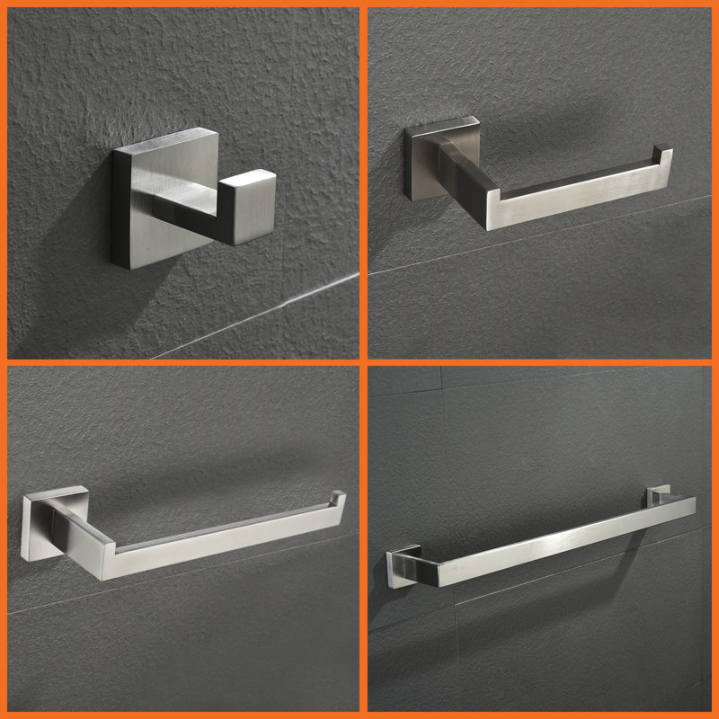 Bathroom Hardware 5-Piece Bath Hardware Set With Towel Bar, Robe Hook, Toilet Paper Holder, Matte Black