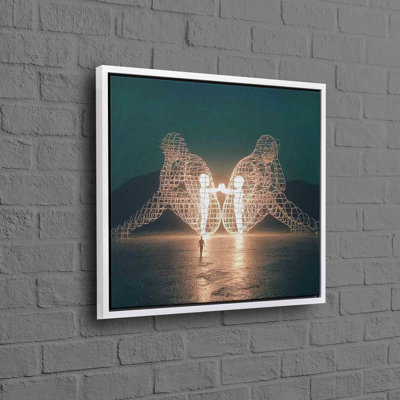 Two Individuals Turning Their Backs on Each Other at a Festival: Trendy Abstract Valentines Gift Couple Wall Art