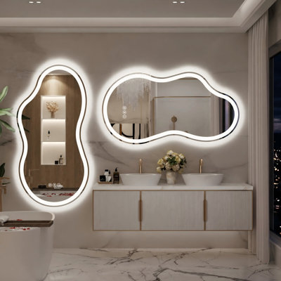 Lunara UL Certified Asymmetrical Frontlit&Backlit LED Bathroom Vanity Mirror, Irregular Wall Mirror with 4mm Tempered Glass, Dimmable