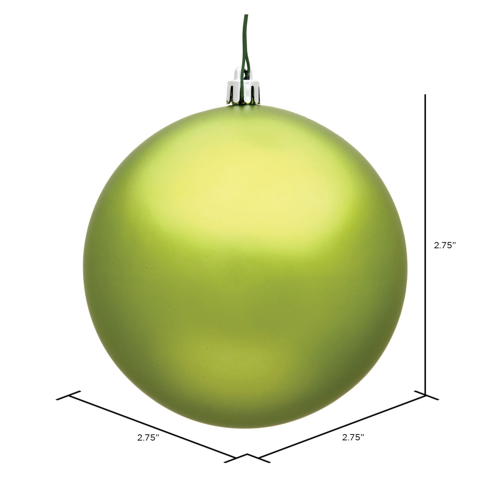 Holiday Décor Ball Ornament, 2.75" H x 2.75" W x 2.75" D, Matte Lime