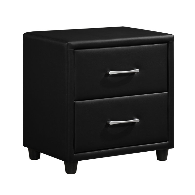 Élégante table de chevet 2 en similicuir noir avec poignées décoratives argentées