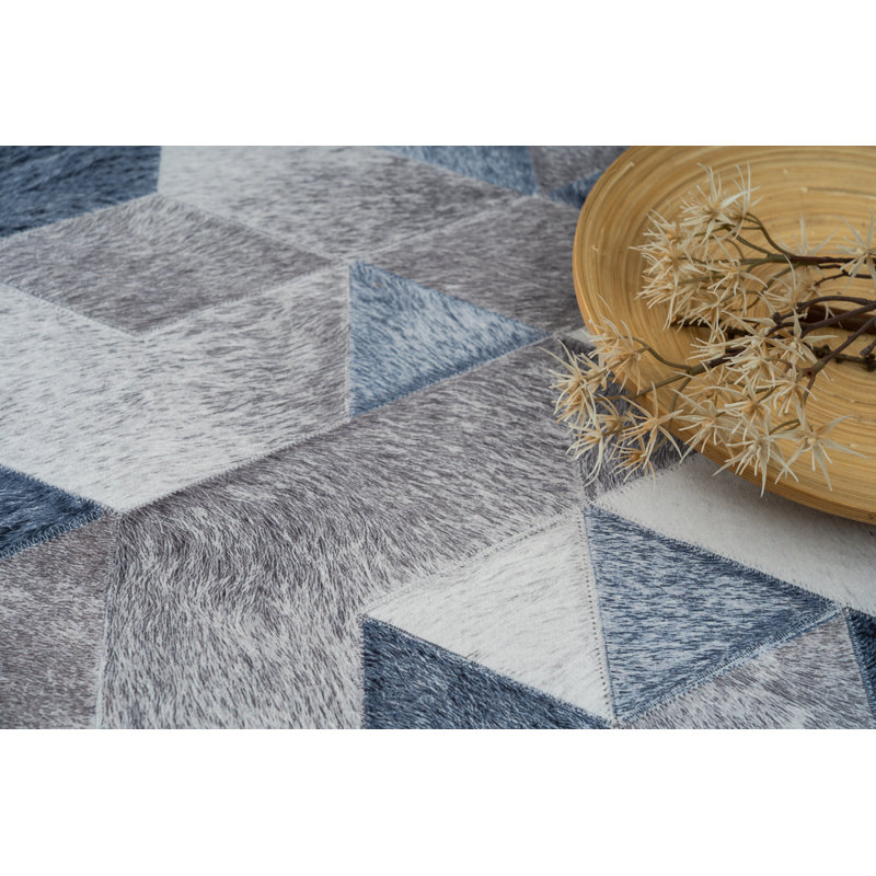 Tapis géométrique blanc / gris / bleu Rayna, Rectangle 5 pi x 7 pi