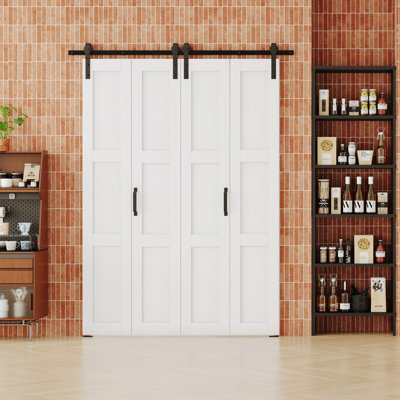 CHIC Mode Doors Porte de grange double pliante en panneau de fibres à densité moyenne à 3 panneaux 60 po x 84 po avec quincaillerie et quincaillerie