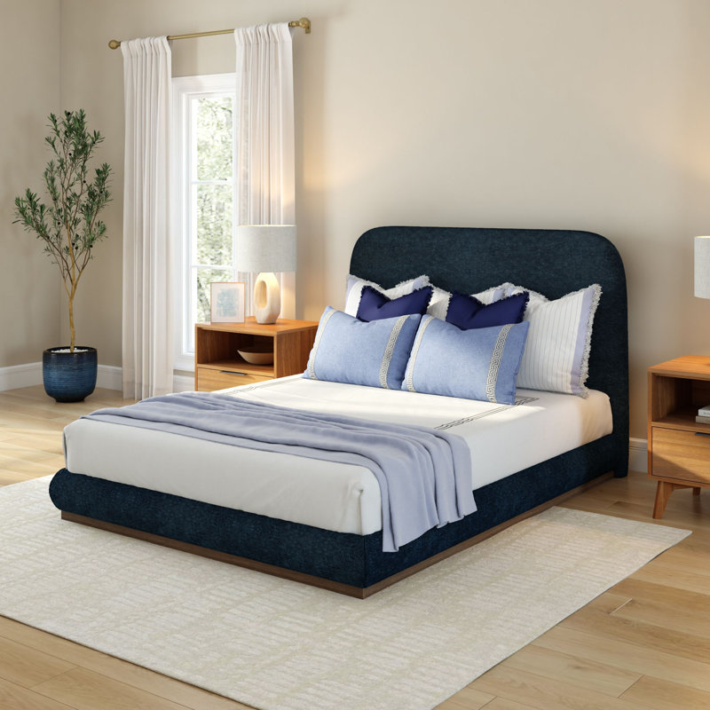 Lit tapissier Ashland (grand), Grand, Indigo