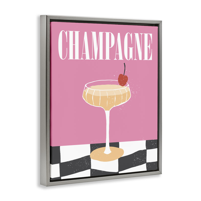«Champagne with Cherry», art mural sur toile flottante par House of Lulu, H 21 po x l 17 po, Cadre flottant gris lustré