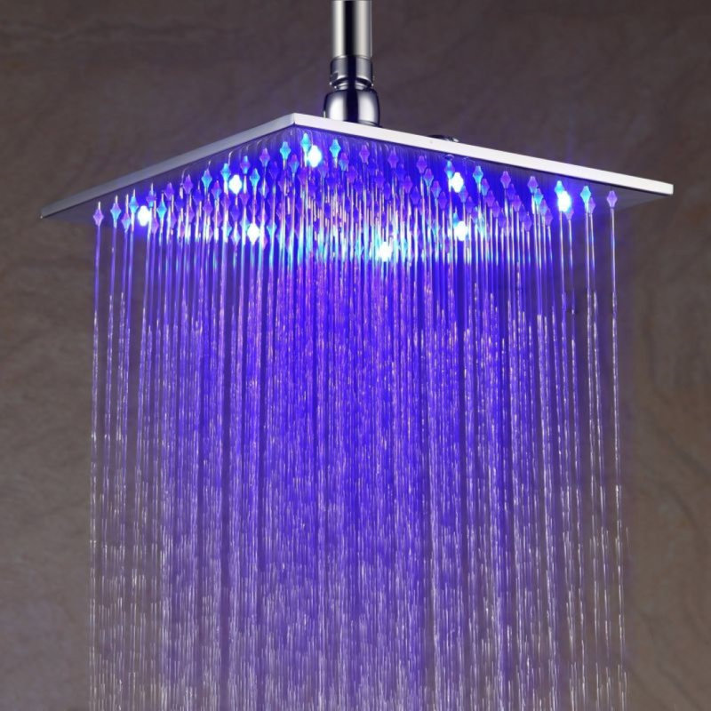 Juno 10 Inch Square LED Rain Shower Head Chrome Finish with Temperature Sensitive Lighting