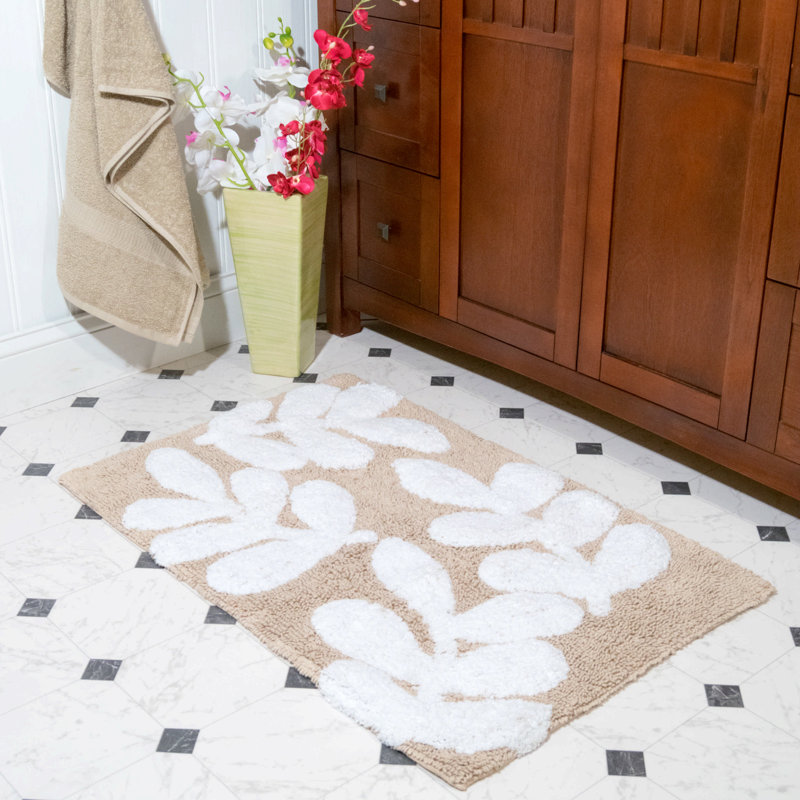Elar Cotton Blend Non-Slip Bath Rug, Taupe / White