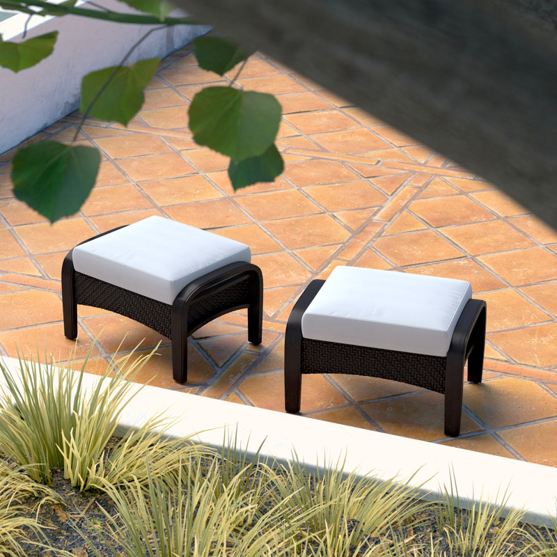 Barcelo Rattan Club Ottoman with Cushion, Bliss White Sunbrella®