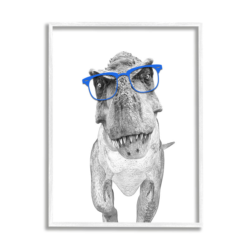 Adorable illustration de verres à dinosaures monochromes monochromes bleus, estampe numérique encadrée par Annalisa Latella