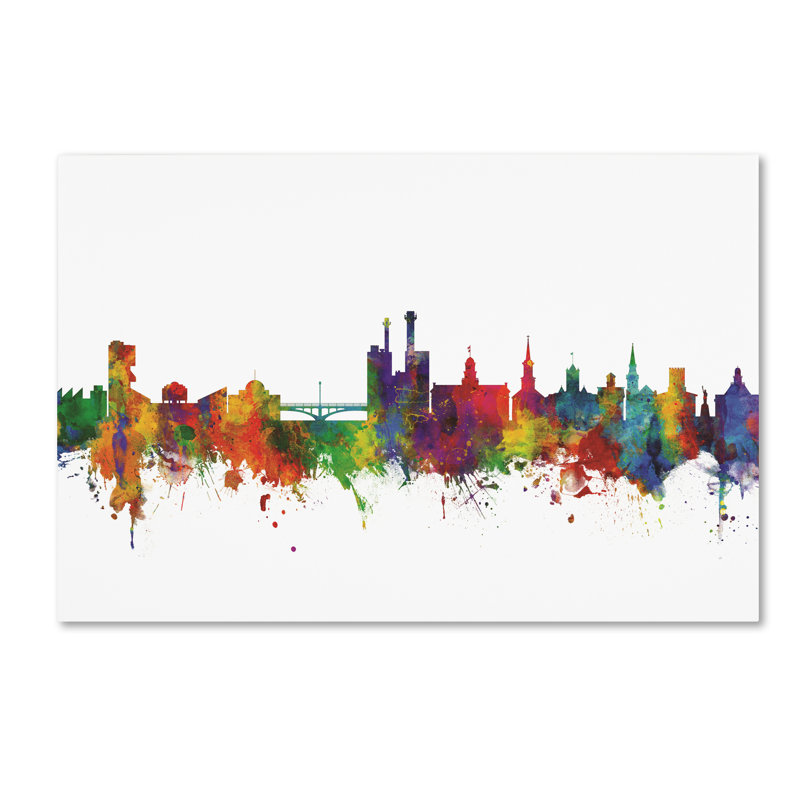 «Iowa City Iowa Skyline», reproduction d'impression sur toile, H 12 po x l 19 po x P 2 po, Blanc