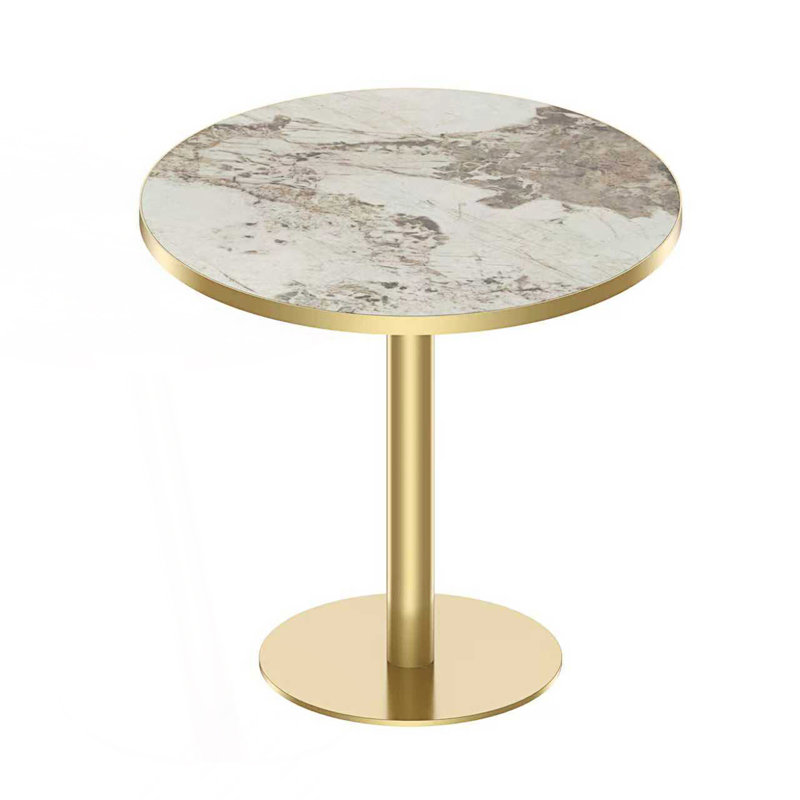 Bistro Table With Faux Marble Top, Light Slate Gray/Brown