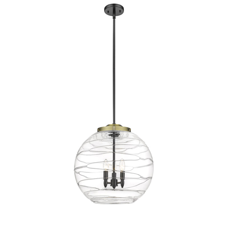 Luminaire suspendu 3 lumières Christly, H 19,5 po x l 17,88 po x P 17,88 po, Noir, Transparent