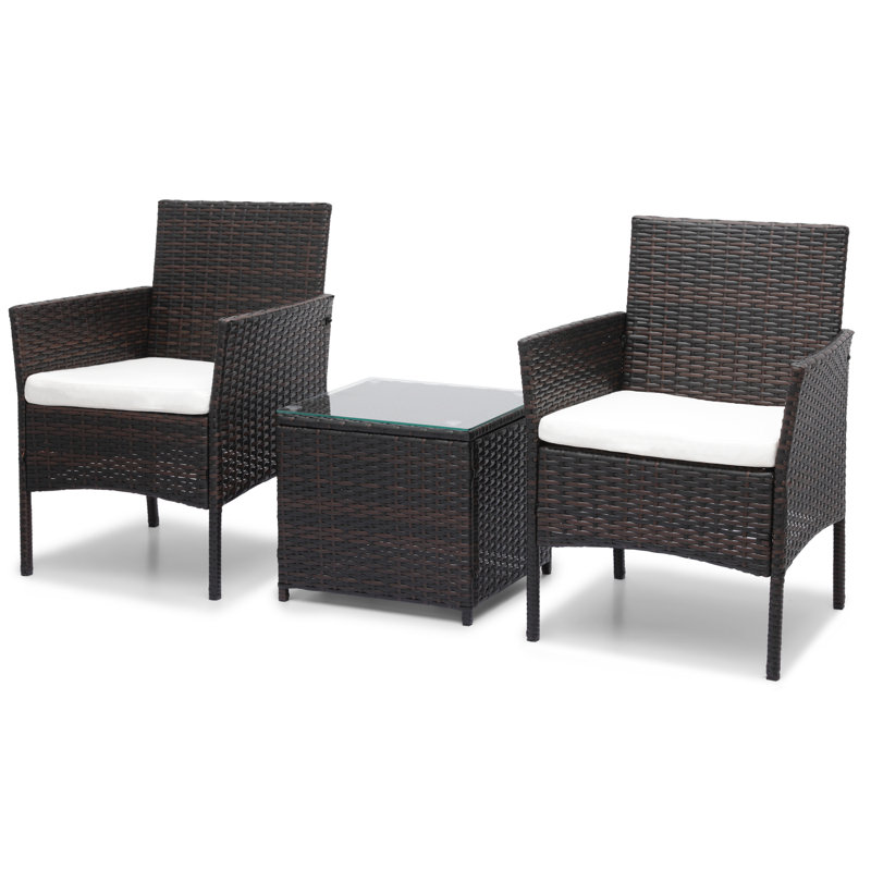 3 Pieces Patio Bistro Set With Coffee Table For Front Porch, Black