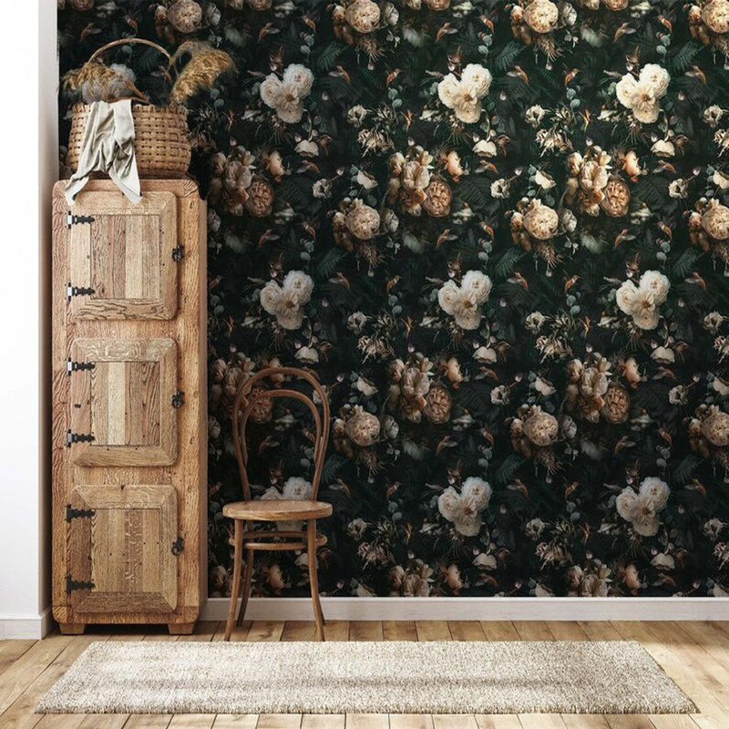 Midnight Bloom - série de papiers peints botaniques Dark Elegance, L 96 po x l 108 po