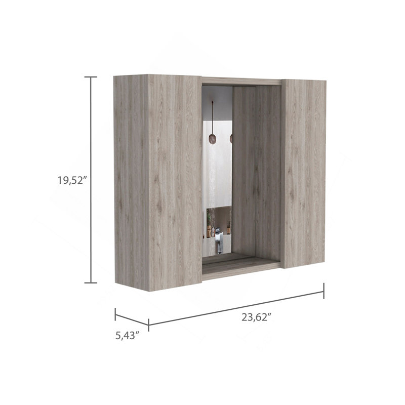 Draco Medicine Cabinet, Mirror, Double Door, One External Shelf, Light Gray
