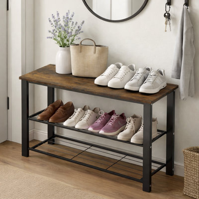 Banc de rangement à chaussures en bois avec rangement à 2 niveaux pour entrée