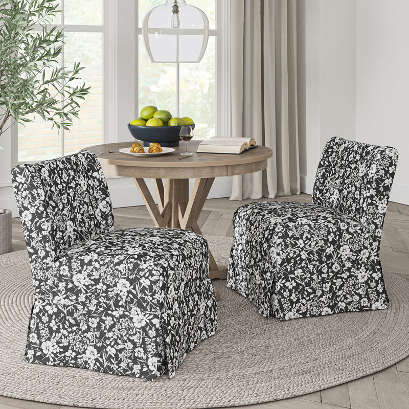 Averykate 28'' Wide Slipcovered Parsons Chair, Black/White