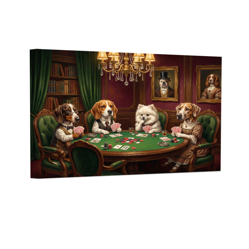 Animaux, chiens, jouer au poker dans une chambre élégante, H 20 po x l 30 po