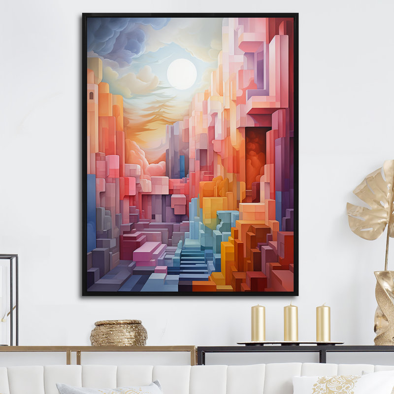 Rainbow Canyon Sunrise Landscape - décoration murale arc-en-ciel, Cadre flottant noir, H 40 po x l 30 po x P 1,5 po