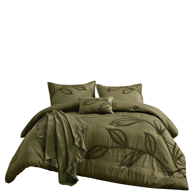 Apria Luxury 5 Piece Comforter Set, Queen Comforter + 4 Additional Pieces, Green
